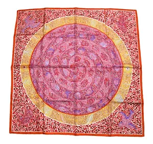 Hermes Scarf La Legende du Poisson Corail 90 cm silk orange Carre coral fish - Picture 1 of 12