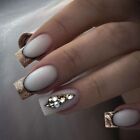 Medium Length French Fake Nails Wearable Manicure Nail Tips False Nail Women