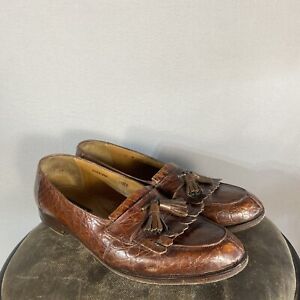 Mezlan Platinum Crocodile Alligator Brown Leather Tassel Shoes Loafers Size 12