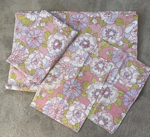 Fieldcrest Perfection Mod Flower Power Twin Sheets Flat Fitted 2 Pillowcase Pink - Picture 1 of 5