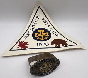 BSA 1969 Japanese Metal Neckerchief Slide & Triangle Piece Vancouver '70 SS-386 - Picture 1 of 8