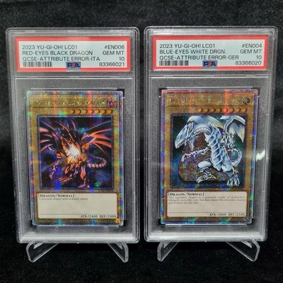 Yugioh Blue-Eyes & Red-Eyes LC01-EN004&6 Quarter Century Rare Error 25th PSA10 - Image 1 of 4