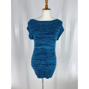 IT’S OUR TIME Women’s Blue Capped Sleeve Sweater Sz M MISSING BELT - Picture 1 of 10