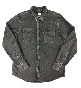 Camisa Levis Denim Western Algodón Cáñamo M Perla A Presión Abotonada Manga Larga Negra - Imagen 1 de 11