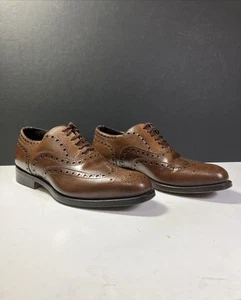 Santoni Goodyear Men’s Polished Brown Leather Oxford Wingtip Brogue Size-US 6.5 - Picture 1 of 24