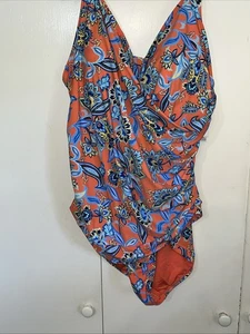 Traje de baño Jantzen fruncido imitación envoltura floral lirio de tigre talla grande 22W nuevo con etiquetas barriga - Imagen 1 de 15