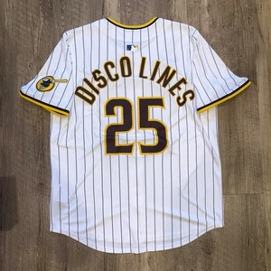 Disco Lines San Diego Padres MLB White Stripe Limited Nike Jersey Size Medium DJ - Picture 1 of 9