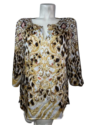 Top Chico's para mujer talla L (2) marrón dorado animal estampado leopardo lentejuelas estrás Foto 1 de 4
