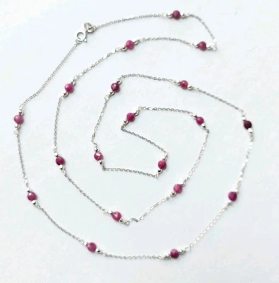 Collana in argento 925 lunga 70 cm con dischi di rubini naturali ematite argenta - Immagine 1 di 4