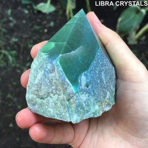 Green Aventurine Tower Point Banded Crystal Rough Base Polished Facets 3in - Picture 1 of 9