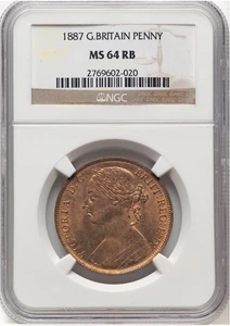 GREAT BRITAIN VICTORIA 1887 PENNY, CHOICE UNCIRCULATED, NGC CERTIFIED MS64-RB - Picture 1 of 3