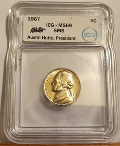 1967 SMS Jefferson Nickel ICG Certified MS69 Hutto Signed TOP POP - Picture 1 of 4