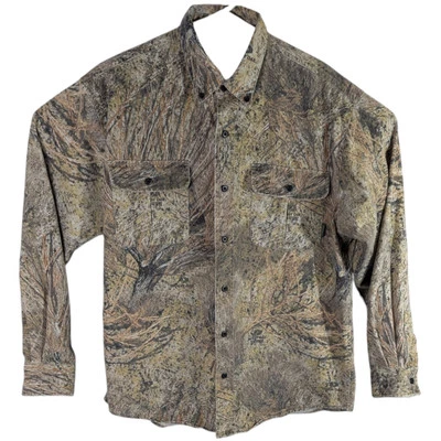 Mens Large Mossy Oak Brush FIELD STAFF Camo Shirt Camouflage Hunting wf640b - Image 1 of 4