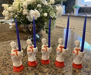 5 VINTAGE ALMA CHALK ALTAR CHOIR BOY 4.5 INCH CANDLEHOLDERS 1946 fantastic! - Picture 1 of 15
