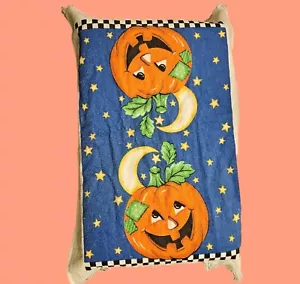 Vintage Halloween Kitchen Towel Jack O' Lantern Pumpkin - Moon - Stars - Picture 1 of 3