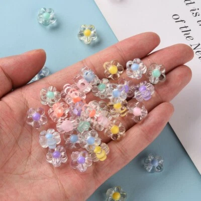 30 Flower Beads Assorted Colors 12mm Acrylic Beads Wholesale Bulk Daisy Jewelry - Image 1 of 2
