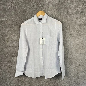 Untuckit Shirt Womens 4 White Stripe Button Up Long Sleeve Linen Blend Top - Picture 1 of 11