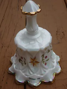 Fenton Iridized Milk Glass Whitton Bell Gold Edge Handpainted Christmas 1998 - Picture 1 of 9