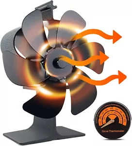 Wood Stove Fan Heat Powered, 6-Blade Non Electric fireplace Fan with Magnetic Th - Picture 1 of 9
