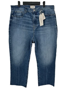 Frame Le Jane Crop Jeans Women 32 x 28 Wide Leg Blue NWT - AC - Picture 1 of 12