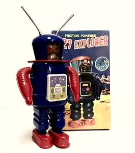 BRANDNEU QSN/BLECH TOM TOY MS 398 X-27 EXPLORER AUFZIEHBLECHROBOTER NEUWERTIG - Bild 1 von 8