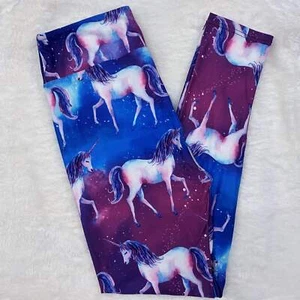 Blue Purple Galaxy Unicorn Dreams Print Soft Stretchy Kids Leggings - Picture 1 of 6