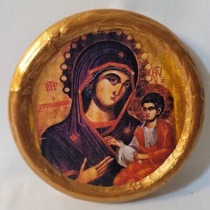 Virgin Mary Jesus Madonna Child Gorgoepikoos Catholic Greek Orthodox Round Icon - Picture 1 of 5