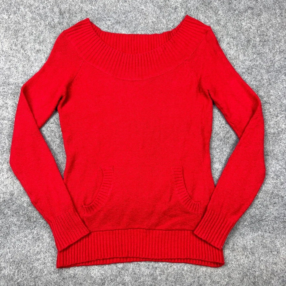 OP Sweater Youth Girls Large 11/13 Red Boat Neck Knit Pockets Casual Stretch Y2K - Image 1 of 4