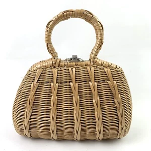 Vintage brown wicker woven purse handbag Simon Turn Lock Box - Picture 1 of 9