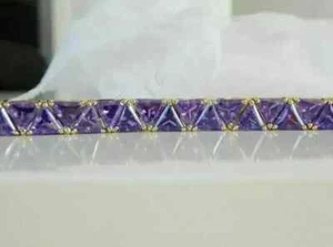 5CT Trillion Lab Created Amethyst Women's Tennis Bracelet 14K Yellow Gold Finish - Picture 1 of 4