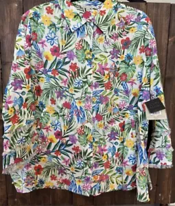 John Mark Women's Plus 1X Floral Linen Tunic 3/4 Sleeve Multicolor NWT $129 - Picture 1 of 14