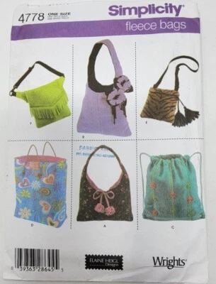 Simplicity 4778 Fleece Bags Sewing Pattern Elaine Heigl - Image 1 of 3