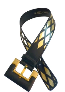 Escada Belt Vintage Black Leather and Gold Shiny Leather Size 36 Retail $425 - Picture 1 of 10