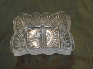 Vintage Small Cut Glass Sawtooth Edged Divided Serving Dish - Picture 1 of 5