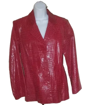 Chaqueta de 3 botones nueva sin etiquetas Dialogue para mujer 100 % cuero de cocodrilo rojo talla M Foto 1 de 4