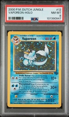 Vaporeon Dutch Jungle Holo Pokemon Card 2000 #12/64 PSA 8 NM-MT Pop 3 +Swirl - Image 1 of 2