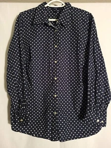 Chaps-Marineblau Weiß Gepunktet Langarm Baumwolle Knopf Shirt Top-2X - Bild 1 von 5