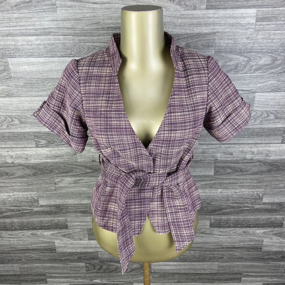 THE LIMITED Open Front Lined Purple Check Belted Blazer Women's Size XS - Image 1 of 4