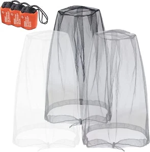 Mosquito Head Net for Outdoor Activities, 3pcs (Grey+Black+White) with Pouches - Picture 1 of 7