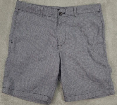 Banana Republic Aiden Shorts Mens 33 Blue Houndstooth Pattern Linen Blend Preepy - Image 1 of 4