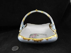 ANTIQUE T & V LIMOGES FRANCE HAND DECORATED SIGNED 1934 BASKET GOLD FLOWERS - Picture 1 of 6