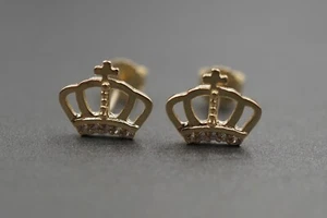 Ohrstecker 10 Karat massiv Gelbgold 10 x 8,5 mm Prinzessin König Königin Krone. - Bild 1 von 10