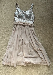 Youth Girls Beige A-Line Dress Size 12 Sequin Top Mesh Skirt - Picture 1 of 10
