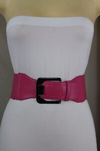 Casual Women Pewter Metal Buckle Pink Elastic Waistband Fashion Belt Plus M L XL