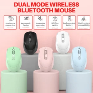 Wireless USB 2.4G Bluetooth 5.2 Mini Slim Optical Silent Mouse PC Mice 1600 DPI - Picture 1 of 25
