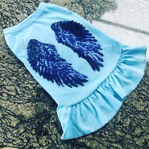 Angel Wings Blue Clothes Dog Dress Chihuahua Band Fantasy Tshirt Large Glitter