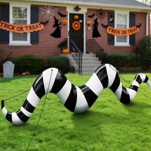 Inflables de Halloween de 8 pies gusano de arena decoraciones al aire libre rayas blancas y negras... - Imagen 1 de 7