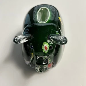 Murano Art Glass Piggy Bank Millefiori Emerald Green Italy Hand Blown 8” x 5” - Picture 1 of 7