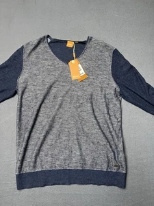 HUGO BOSS Linen Blend Sweater Women L Blue Colorblock Unisex Y2K Retro Romantic - Picture 1 of 9