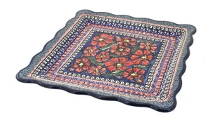 Blue Rose Polish Pottery Jungle Flower Square Lunch Plate - Picture 1 of 1